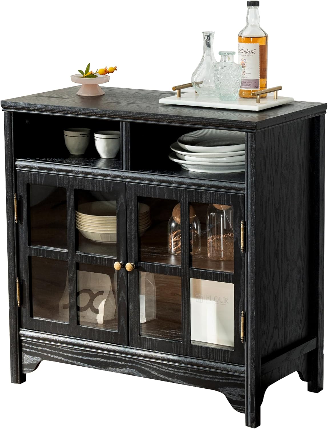 Chogori 31.5" Solid Wood Buffet Cabinet with Storage, Farmhouse Sideboard with 2 Doors, Coffee Bar Cabinet for Dining Room, Kitchen, or Living Room, Black