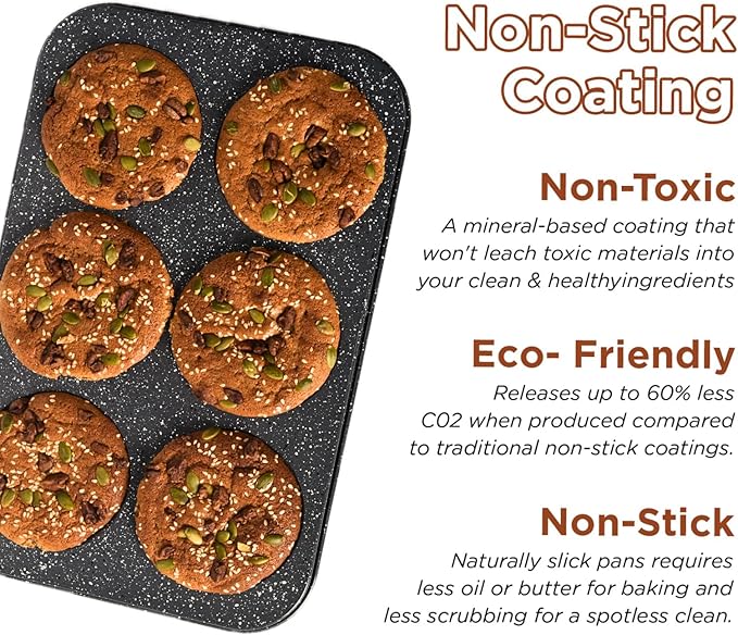 Non-Stick Popover Pans - 6-Cavity High Carbon Steel Tray Mold for Baking, Stainless Steel Jumbo Size for Premium Muffins, Homemade Cupcakes, Breads - Professional Bakery Kitchen Oven (Black)