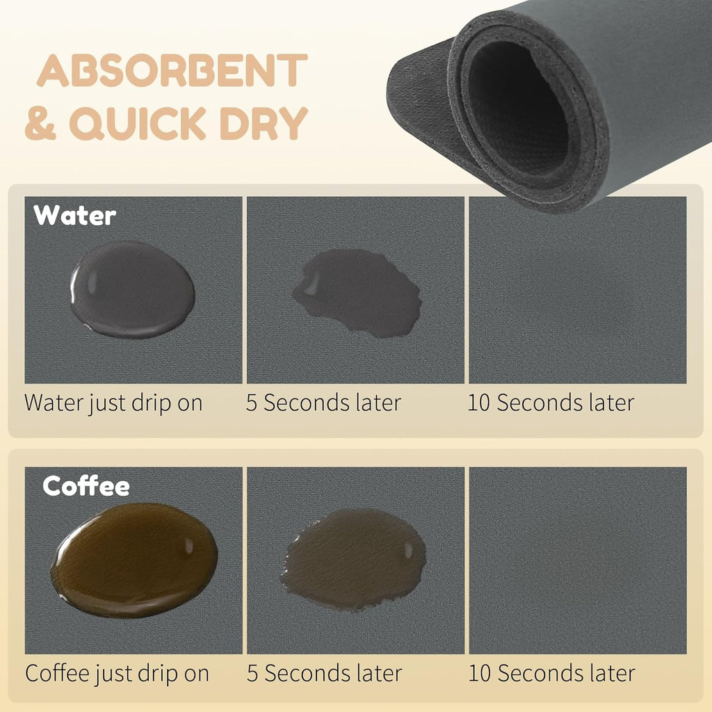 Coffee Mat Hide Stain Rubber (Dark Gray, 40cm×60cm), Coffee Bar Accessories Fit Under Espresso Machine CoffeeMaker Coffeepot, Backed Absorbent Dish Drying Mat for Kitchen Counter