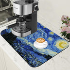 Dish Drying Mat Starry Night Art Coffee Bar Mat for Countertop Absorbent Rubber Backed Hide Stain Dish Drainer Rack Pad Espresso Machine Coffee Pot Dining Room Decoration 11.8 x 19.7 Inch