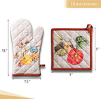 Maison d' Hermine 100% Cotton Oven Mitt & Pot Holder Set (7.5"x13" & 8"x8") Heat Resistant BBQ Cooking Gloves with Loop, Baking, Grilling, Kitchen, Handling Hot Pans (Potiron)