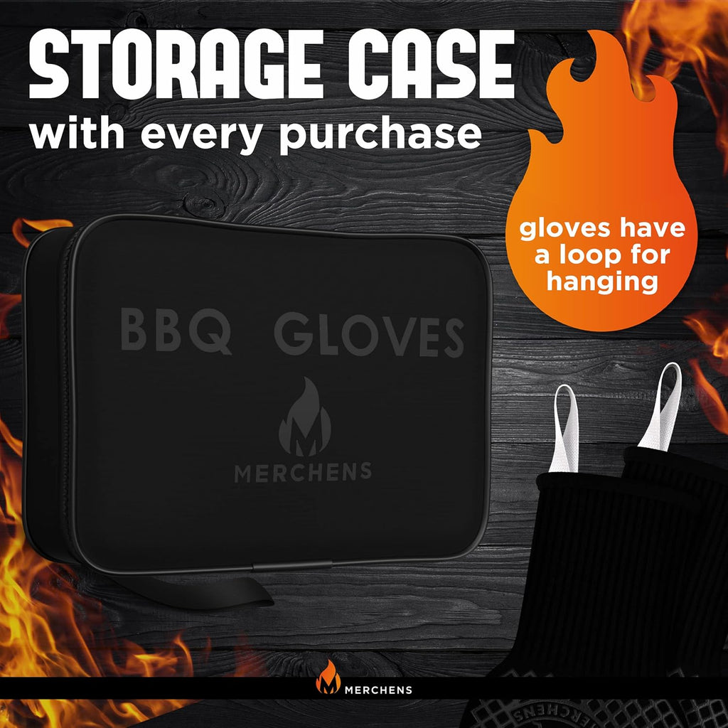 Pro-Series BBQ Gloves - Heat Resistant Grill, Grilling, and Oven Gloves for Culinary Experts - Extreme Fireproof Protection, Silicone Grip, Extra Long Mitts - Indoor & Outdoor - with Protective case