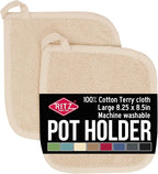 RITZ Terry Potholder & Hot Pad: Unparalleled Heat Resistant, Durable 100% Cotton – Ergonomically Designed for Optimal Grip – Easy-Care Machine Washable – 2-Pack, Latte