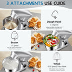 Facelle Stand Mixer, 10-Speed 6QT Kitchen Electric Mixer, Tilt-Head Food Mixer with Beater, Dough Hook, Wire Whip and Egg Separator, scraper for Most Home Cooks - Silver