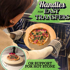 16 inch Round Pizza Stone for Oven - Large Pizza Stone for Grill with Handles and Dough Tool - Round Baking Stone for Bread - Pizza Making Accessories - Cooking Gifts for Food Lovers