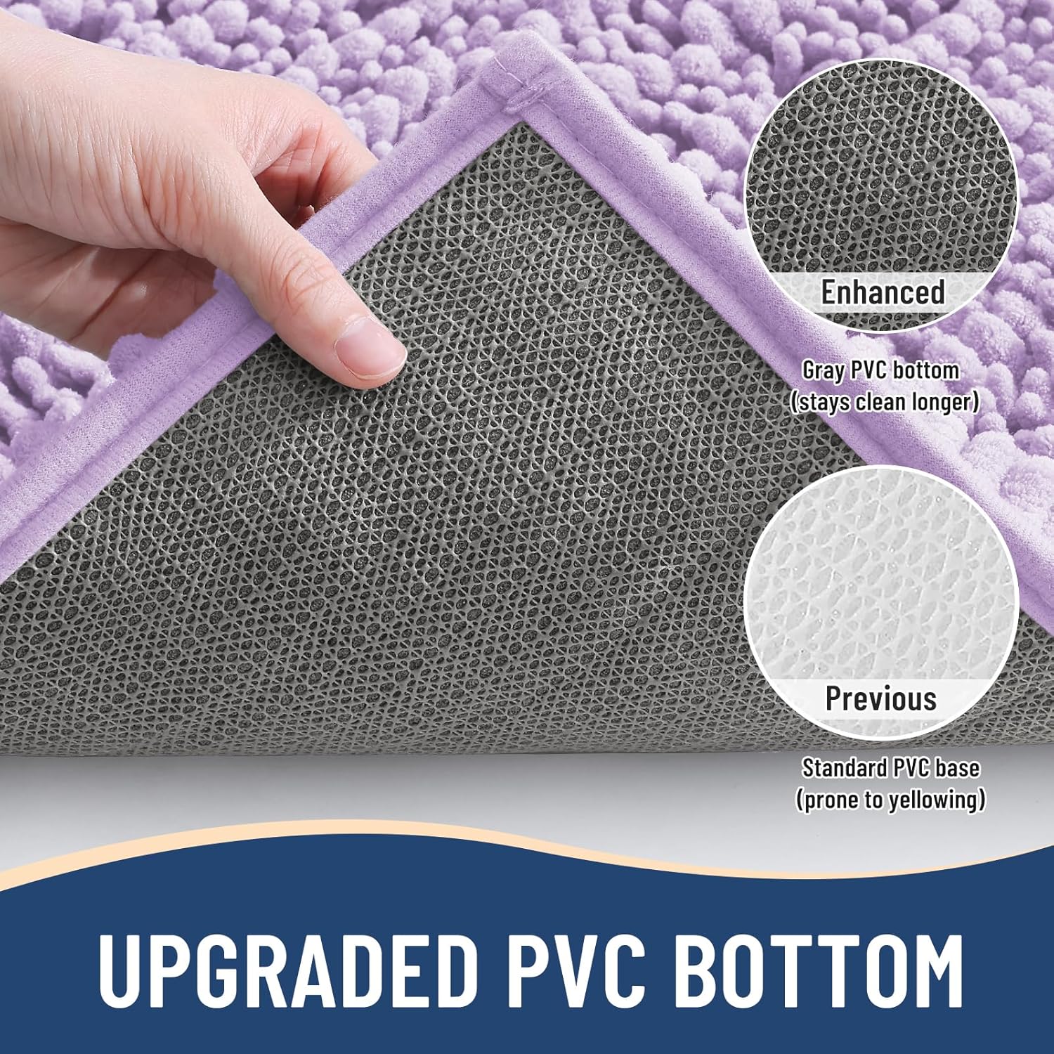 Arotive Luxury Chenille Bathroom Rug Mat, Extra Soft Thick Absorbent Shaggy Bath Rugs, Non-Slip Machine Wash Dry, Plush Bath Mats for Bathroom, Shower and Tub, 24x16, Light Purple