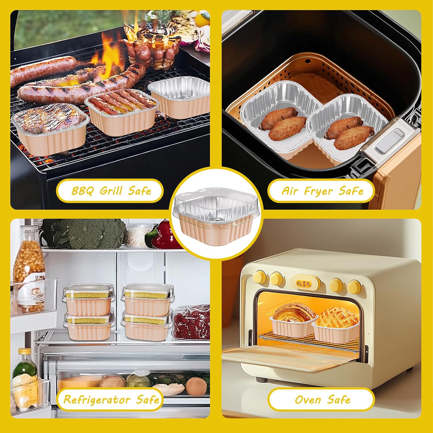 25 Pack Square Mini Cake Pans with Lids,Mini Loaf Pans with Lids,Aluminum Foil Baking Cups,Disposable Ramekins Cupcake Cups,Dessert Cups for Wedding Birthday Party,5oz (Champagne)