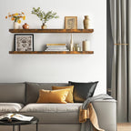 BAYKA Floating Shelves, 48" Wall Mounted Rustic Wood Shelves for Bathroom, Bedroom, Living Room, Kitchen, Office, Hanging Shelf for Books/Storage/Decor(Rustic Brown,Set of 2)