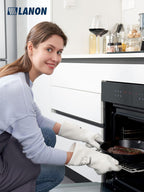 LANON Liquid Silicone Gloves, Heat Resistant Oven Gloves with Fingers, Food Grade, Waterproof, White, Large