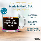 Custom Libbey Clear Glass Coffee Mugs 13 oz. Set of 100, Personalized Bulk Pack - Perfect for Coffee, Tea, Espresso, Hot Cocoa, Other Beverages - Pink Bottom