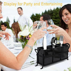 Cutlery Holder with Drain Holes, Dishwasher Safe Silverware Caddy for Party, Kitchen Counter, 3pcs Bins Set Countertop Utensil Holder for Spoons, Forks and Knives, Black