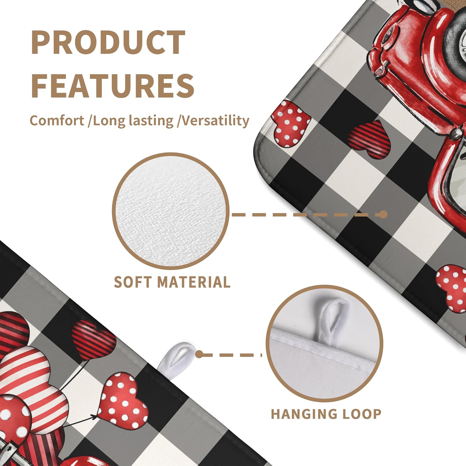 Valentines Dish Drying Mat Valentine Buffalo Plaid Hearts Kitchen Drying Pad Absorbent Dishes Dryer Mats 18x24 Inches