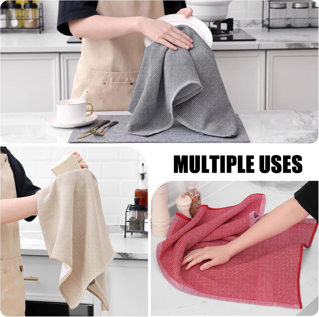 Homaxy Premium Kitchen Towels(18”x 28”, 6 Pack), Large Cotton Kitchen Hand Towels, Flat and Terry Dish Towels, 380 GSM Highly Absorbent Tea Towel Set with Hanging Loop, Red/Grey/Khaki