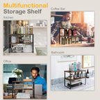 Cabinet Shelf Organizers, 15.7 inches Large Kitchen Counter Shelf, Set of 4 Wood Kitchen Pantry Organizer, Storage Shelves for Countertop, Spice Rack, Stackable, Expandable, Metal Black, Brown