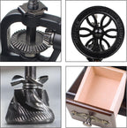 Vintage Manual Coffee Grinder with Cast Iron Wheel, Wood Handle, Carbon Steel Grinding Core, Black and Brown, 10.63x5.71 Inch