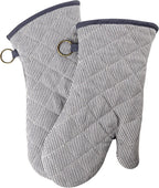 1 Pair Yarn Dyed Oven Mitts 100% Cotton Heat Resistant 470 Degree Gloves Men Women Cooking Baking Barbecue BBQ Microwave Crafting Machine Washable Pot Holders Mittens (Grey)