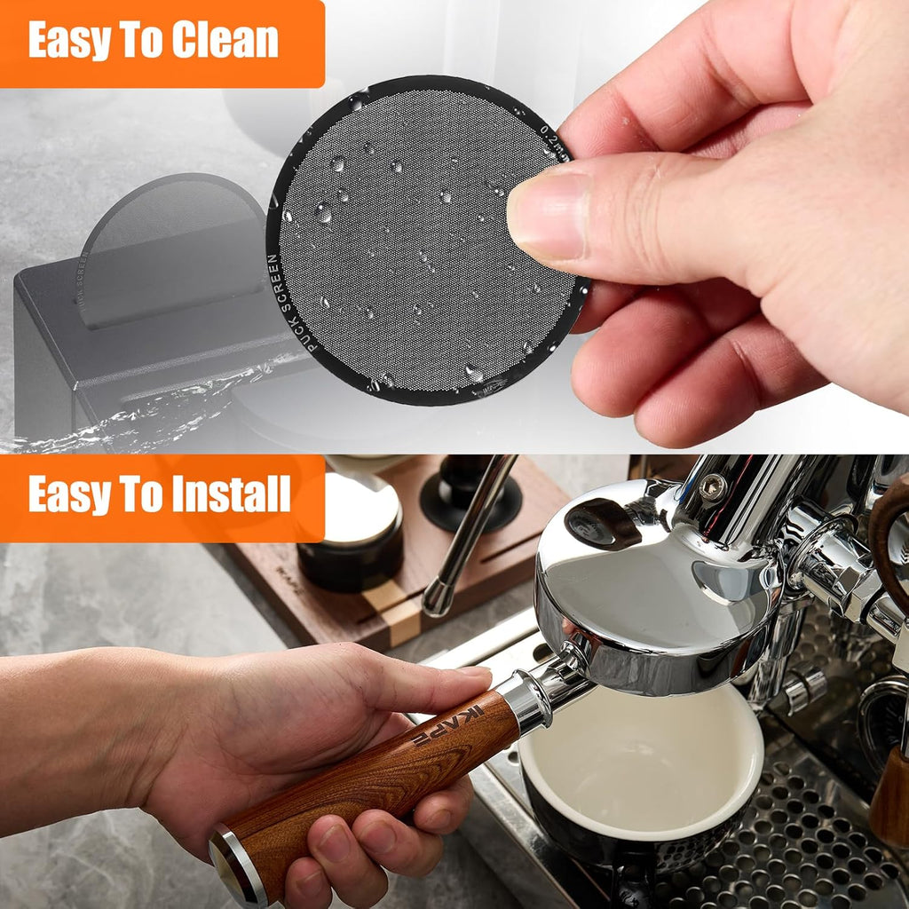 IKAPE 58.5mm Espresso Puck Screen, 0.2mm Thickness, Reusable Metal Ultra-thin & Ultra-light Coffee Filters, Food-grade 316 Stainless Steel Coffee Puck Screen for Espresso Baristas(black)