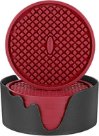 ME.FAN Silicone Coasters [6 Pack] Thickened Drink Coasters with Holder - Cup Mat - Non-Slip, Non-stick, Stay Put, Deep Tray - Prevents Furniture and Tabletop Damages(Wine Red)
