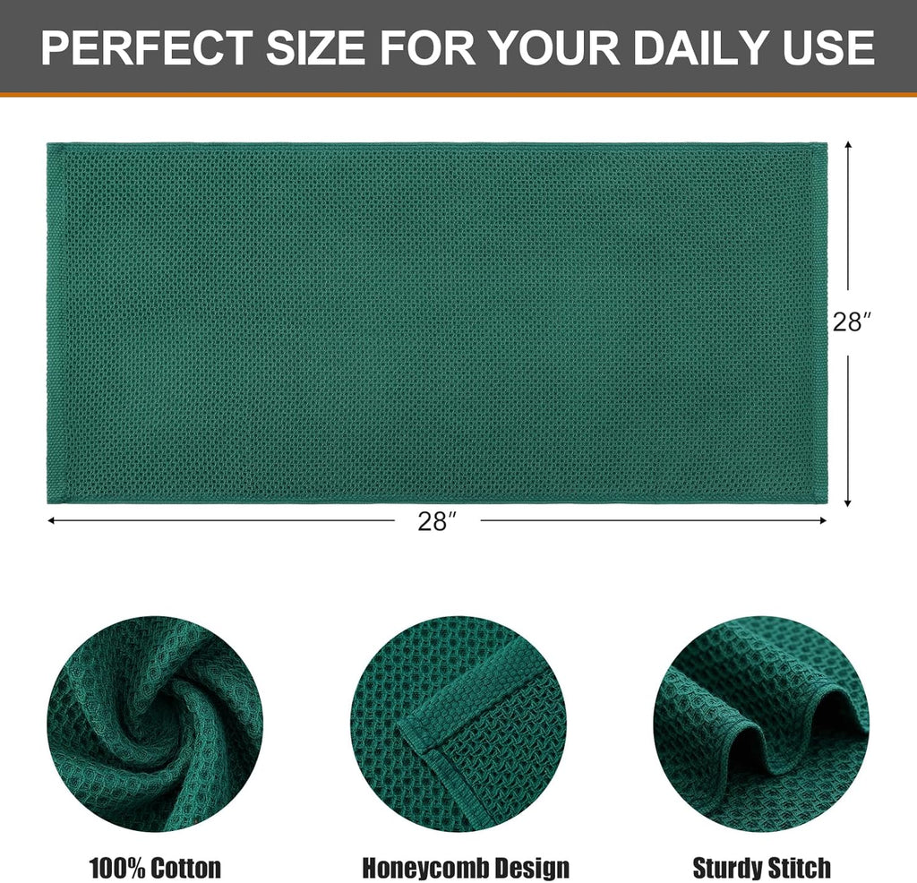 Kitinjoy 100% Cotton Waffle Weave Kitchen Towels, 8-Pack Super Soft and Absorbent Dish Towels for Drying Dishes, Kitchen Hand Towels, 13 in x 28 in, Dark Green