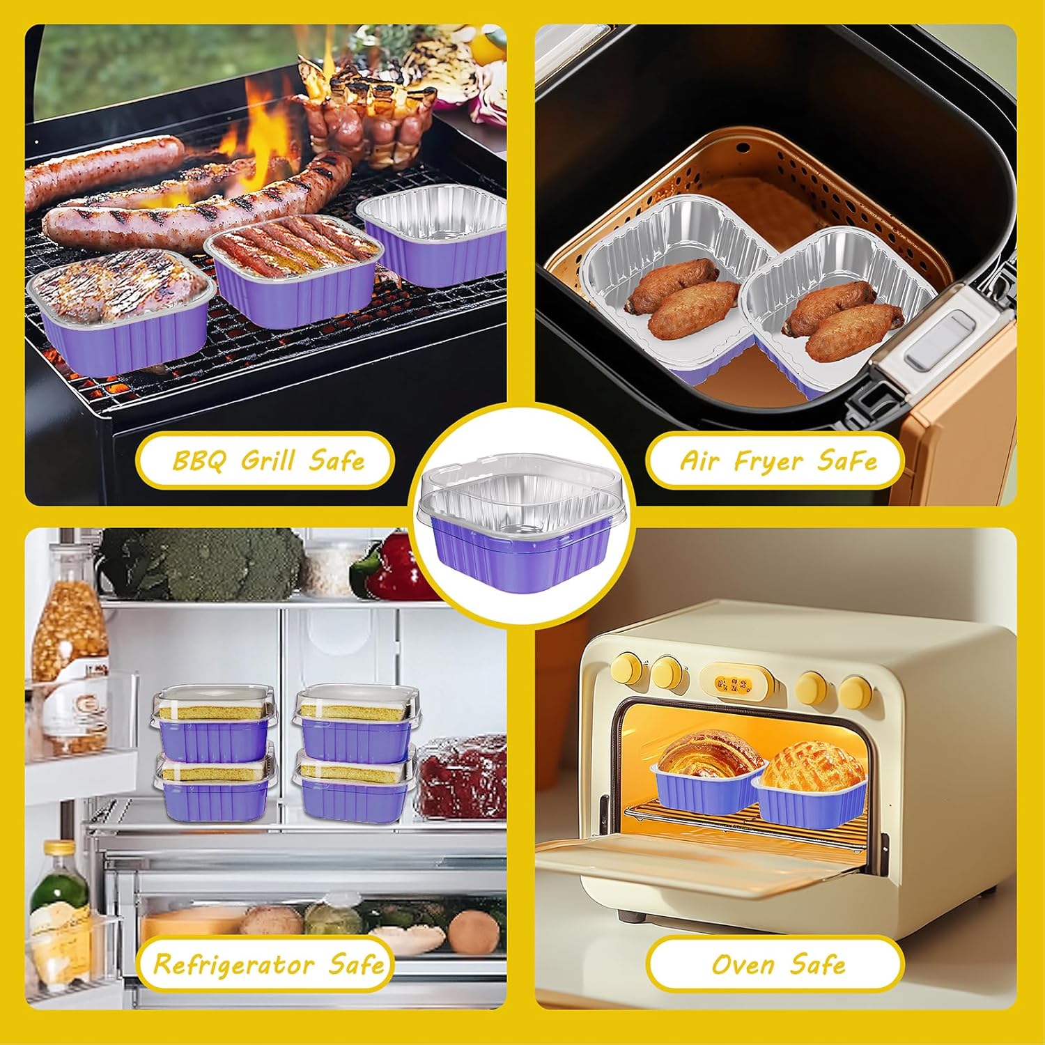 25 Pack Square Mini Cake Pans with Lids,Mini Loaf Pans with Lids,Aluminum Foil Baking Cups,Disposable Ramekins Cupcake Cups,Dessert Cups for Wedding Birthday Party Picnics,5oz (Purple)