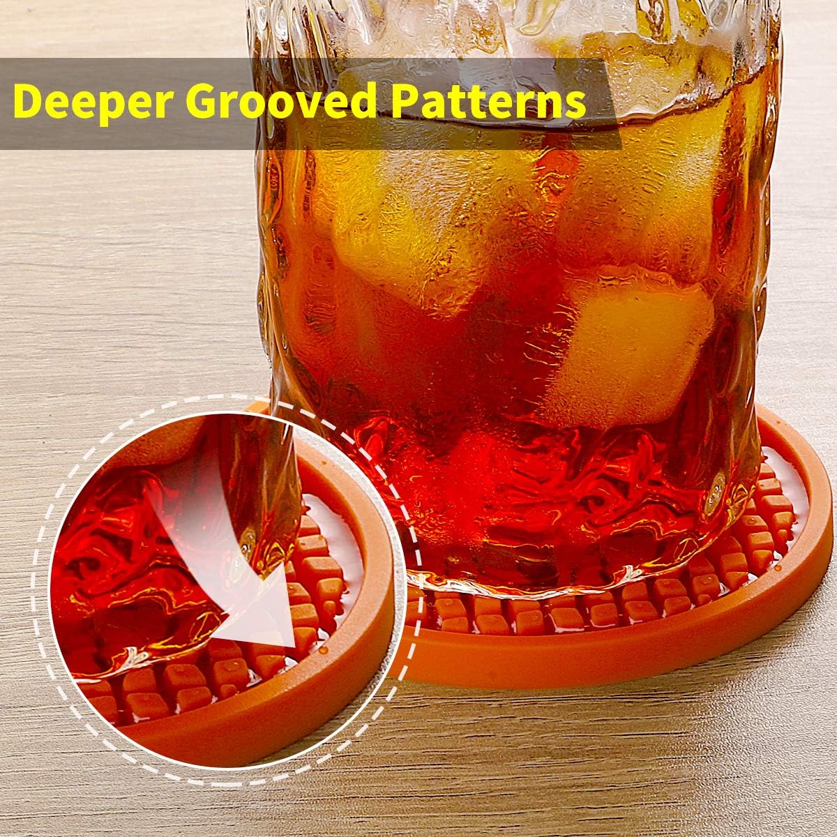 ME.FAN Silicone Coasters [6 Pack] Thickened Drink Coasters with Holder - Cup Mat - Non-Slip, Non-stick, Stay Put, Deep Tray - Prevents Furniture and Tabletop Damages(Yellow)