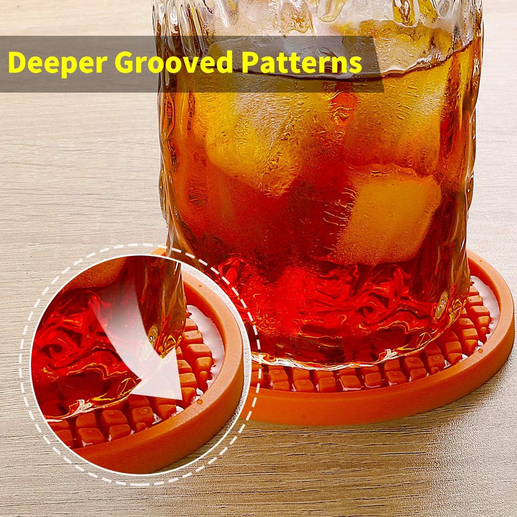 ME.FAN Silicone Coasters [6 Pack] Thickened Drink Coasters with Holder - Cup Mat - Non-Slip, Non-stick, Stay Put, Deep Tray - Prevents Furniture and Tabletop Damages(Navy Blue)