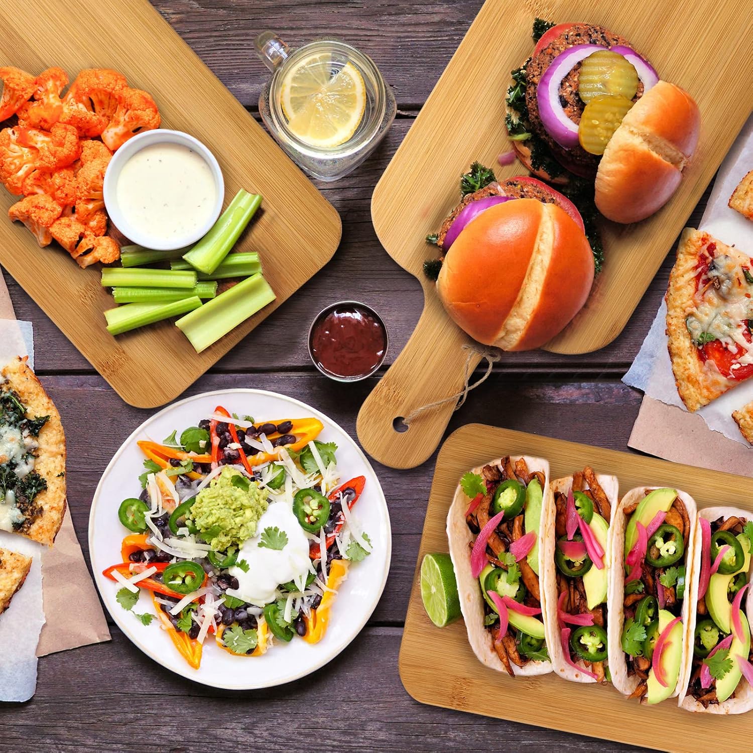 Patelai 12 Packs Wooden Cutting Board Set with Handles Large Kitchen Serving Plain Chopping Board Bulk Gifts for Mom for Vegetables Meat Pizza Cheese Fruit Bread(Bamboo,15 x 7 Inch)