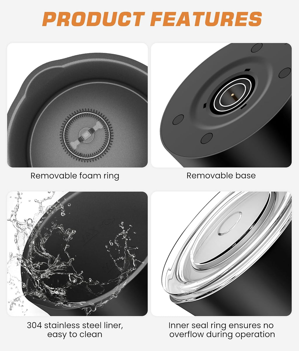 4-in-1 Electric Milk Frother and Steamer - Versatile & Quiet Foam Maker with Automatic Shut-Off - Perfect for Lattes, Cappuccinos, Macchiato - Large 350ml Capacity for Home Baristas (Black2)