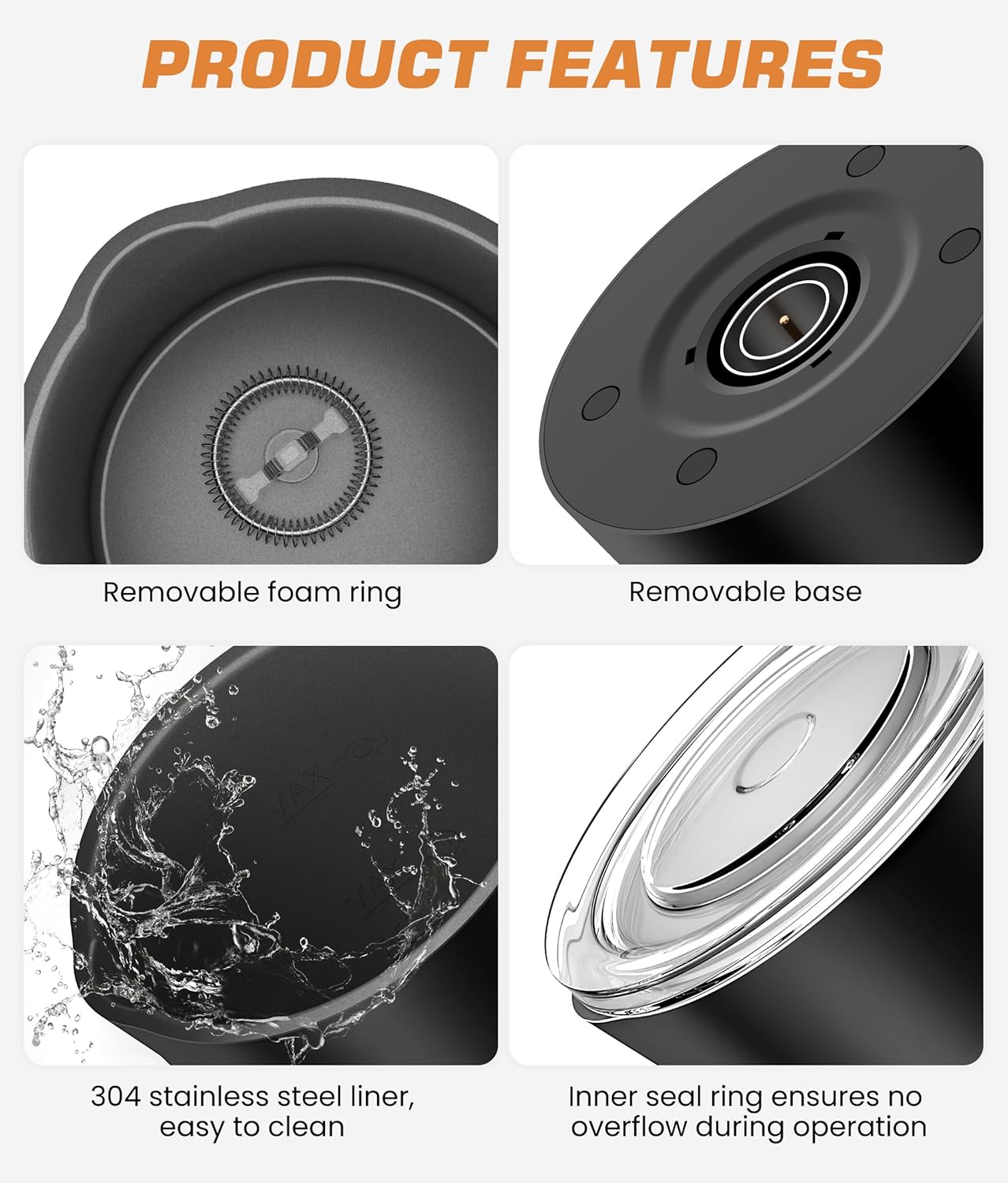 4-in-1 Electric Milk Frother and Steamer - Versatile & Quiet Foam Maker with Automatic Shut-Off - Perfect for Lattes, Cappuccinos, Macchiato - Large 350ml Capacity for Home Baristas (Black2)