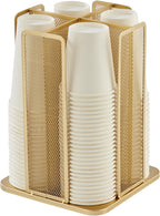 Annova Paper/Plastic Cup and Lid Holder Plastic Storage Organizer, 360°Rotating Coffee Mup Dispenser with 4 Compartments, Multifunctional Storage Rack for Home, Office, Bar, Coffee Shop (Gold)