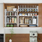 Expandable Countertop Organizer Rack/Shelf with Borders. for Kitchen, Pantry or Office - Heavy-Duty Steel Construction