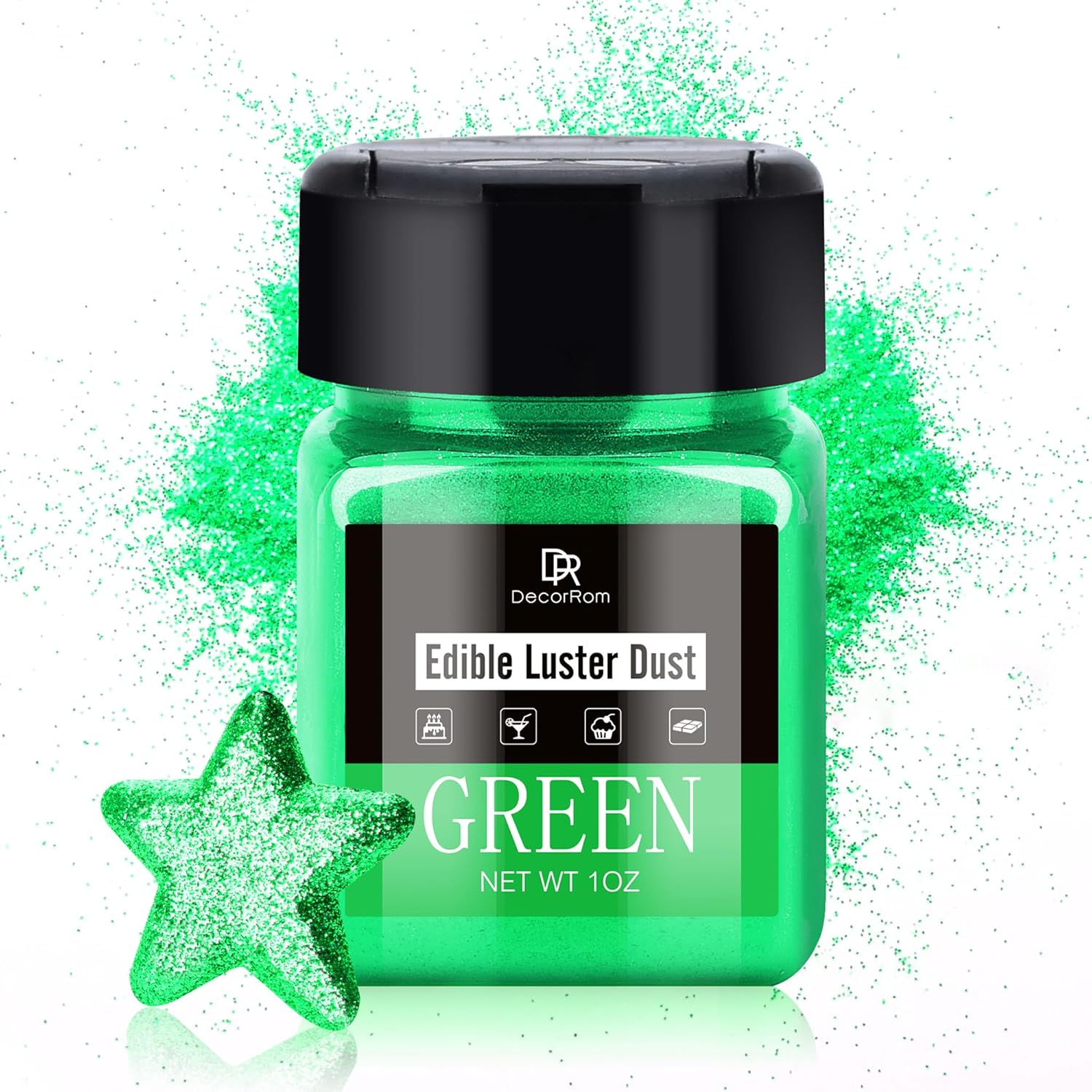 Edible Glitter - 1oz Luster Dust Edible Food Grade Glitter for Cocktail, Cake Decorating, Baking, Drinks - Shimmer Dust Powder, Metallic Food Coloring Powder for Icing, Fondant, Candy, Cookie (Green)