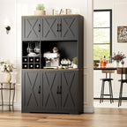HOSTACK Kitchen Pantry Storage Cabinet, 71" Tall Food Pantry Cabinet with Microwave Stand, Farmhouse Kitchen Hutch, Coffee Bar Hutch with Wine Rack for Dining Room, Living Room, Black