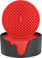 ME.FAN Silicone Coasters [6 Pack] Thickened Drink Coasters with Holder - Cup Mat - Non-Slip, Non-stick, Stay Put, Deep Tray - Prevents Furniture and Tabletop Damages(Red)