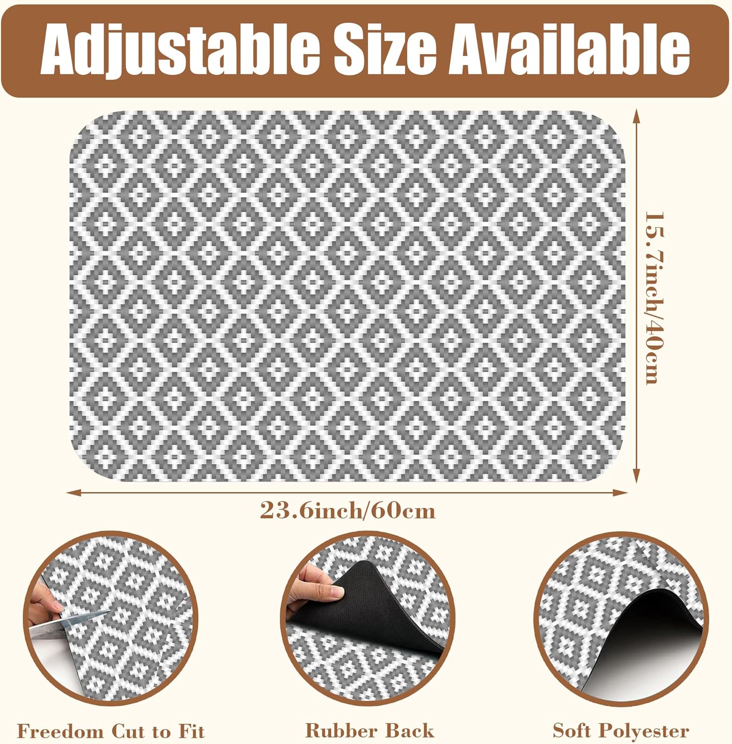 Ethnic Geometric Dish Drying Mat for Kitchen Counter Coffee Bar Mat Hide Stain Absorbent Rubber Backed Dish Drainer Rack Pad Coffee Maker Espresso Machine Table Accessories 15.7 x 23.6 Inch