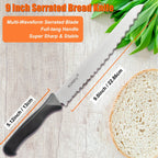 KUNIFU Bread Knife, 9.0 Inch Serrated Knife For Homemade Bread, Bread Slicer For Sourdough Cake Bagels