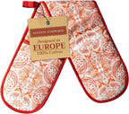 Maison d' Hermine Double Oven Mitts 100% Cotton 7"x35" Double Oven Mitt Heat Resistant BBQ Cooking Gloves with Loop, Baking, Grilling, Home, Kitchen, Handling Hot Pans (Orient)