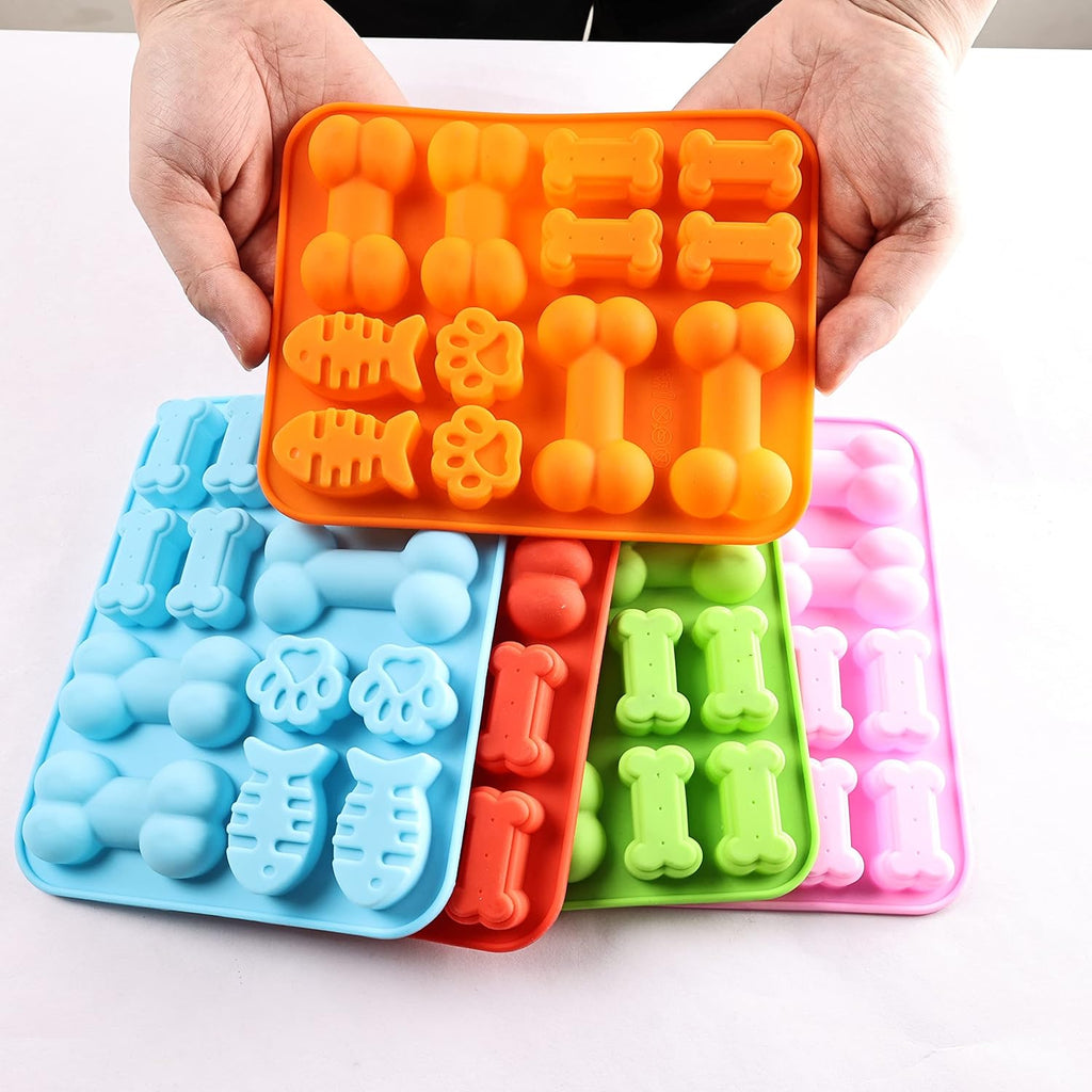 Dog Paw and Bone Shaped Silicone Mold, Non-Stick food Grade, Ice tray, Reusable Silicone Mold, Used for Chocolate, Candy, Cupcake, Pudding, Jelly, Puppy Biscuit (5 pcs)