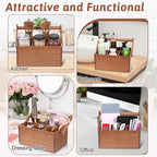 Acacia Silverware Caddy, Natural Wooden Flatware Organizer with Adjustable Handle, Outdoor Utensil Holder Box Multi-Purpose Storage Container for Kitchen Counter, Party, Table, Camping, Picnic