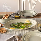 over&back Rim Stoneware Serving Platter - Elegant 1-Piece Oval Serving Platter to Complete Your Kitchen Set - 16" L x 10.8" W Semi-Matte Sage