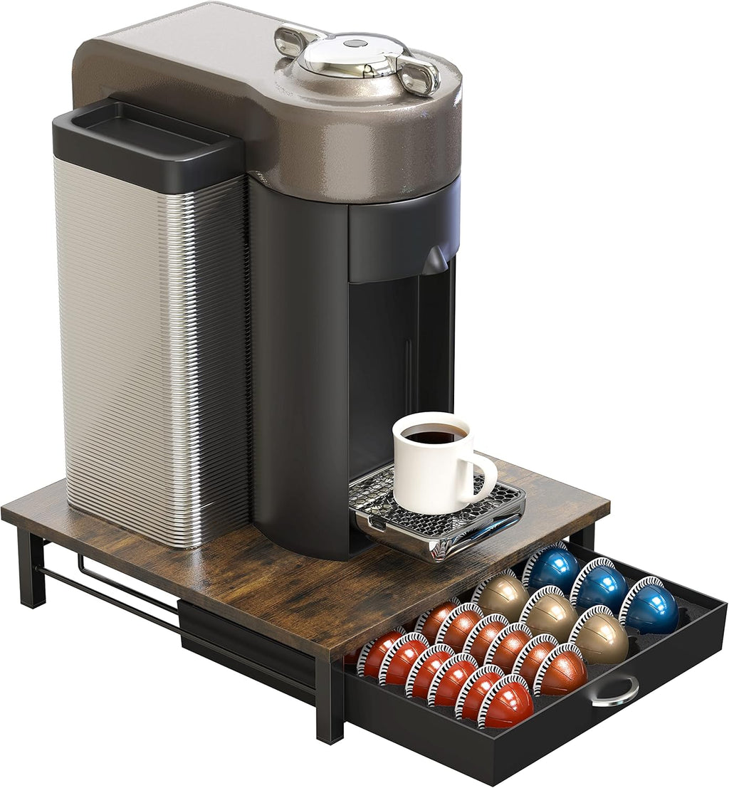DecoBrothers Vertuo Pod Holder Drawer, 24 Large or 48 Small Nespresso Capsule Organizer, Rustic Brown