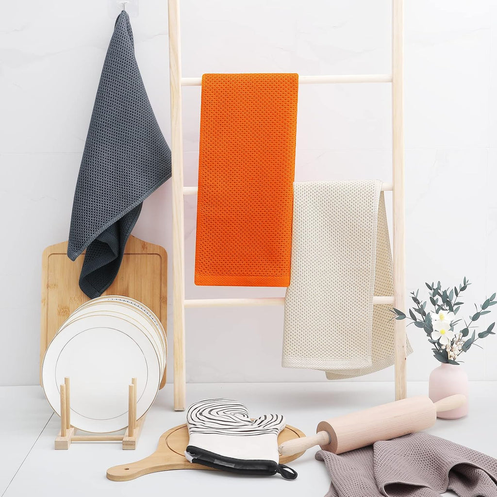 Homaxy 100% Cotton Waffle Weave Kitchen Dish Towels, Ultra Soft Absorbent Quick Drying Cleaning Towel, 13 x 28 Inches, 6-Pack, Orange