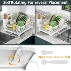 Epicano Dish Drying Rack for Kitchen Counter,Space-Saving Dish Rack,Rustproof Dish Drainer with Utensil Holder and Knife Slots for Sink,Kitchen Drying Rack with Wooden Handle and Cup Holder,White