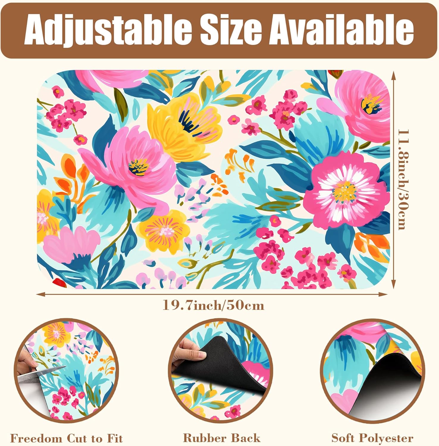 Watercolor Floral Dish Drying Mat for Kitchen Counter Coffee Bar Mat Hide Stain Absorbent Rubber Backed Coffee Maker Espresso Machine Accessories 11.8 x 19.7 Inch