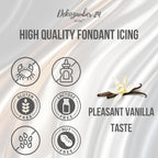 Dekozauber24 Fondant icing multipack, 5 colors, 3.5oz (100g) rolled fondant per color, for cakes, cupcakes and figurines in white, black, cream, silver and golden caramel (Basics)