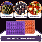 Mini Skull Molds Silicone Halloween for Candy Gummy Chocolate, 200 Cavity 4 pcs Small Head Shapes Freezing Tray Party Wax Melts DIY Moulds BPA Free Treat or Trick Kids Oven Safe