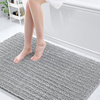 Arotive Luxury Chenille Bathroom Rug Mat, Extra Soft Thick Absorbent Shaggy Bath Rugs, Non-Slip Machine Wash Dry, Plush Bath Mats for Bathroom, Shower and Tub, 59x35, Light Grey