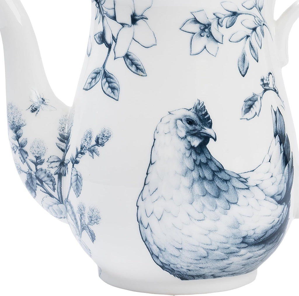 11-Piece Blue & White Collectible Chicken Floral Pattern Tea Set with Giftbox