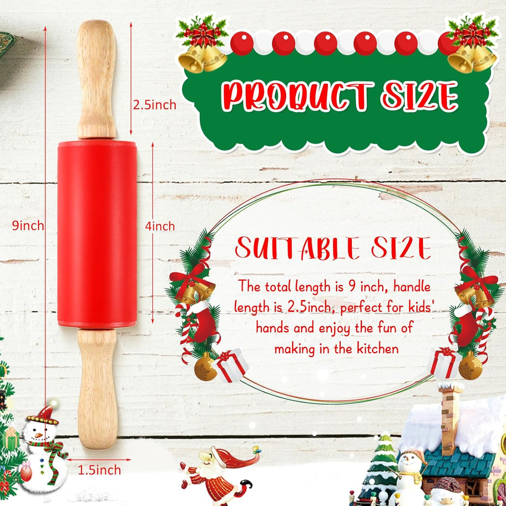 20 Pcs Small Rolling Pin Kids 9 Inch Mini Rolling Pin Silicone Wooden Cooking Pins Baking 5 Colors Non Stick Kids with Wooden Handle for Kitchen Dough Cookie Pastry Fondant Cake