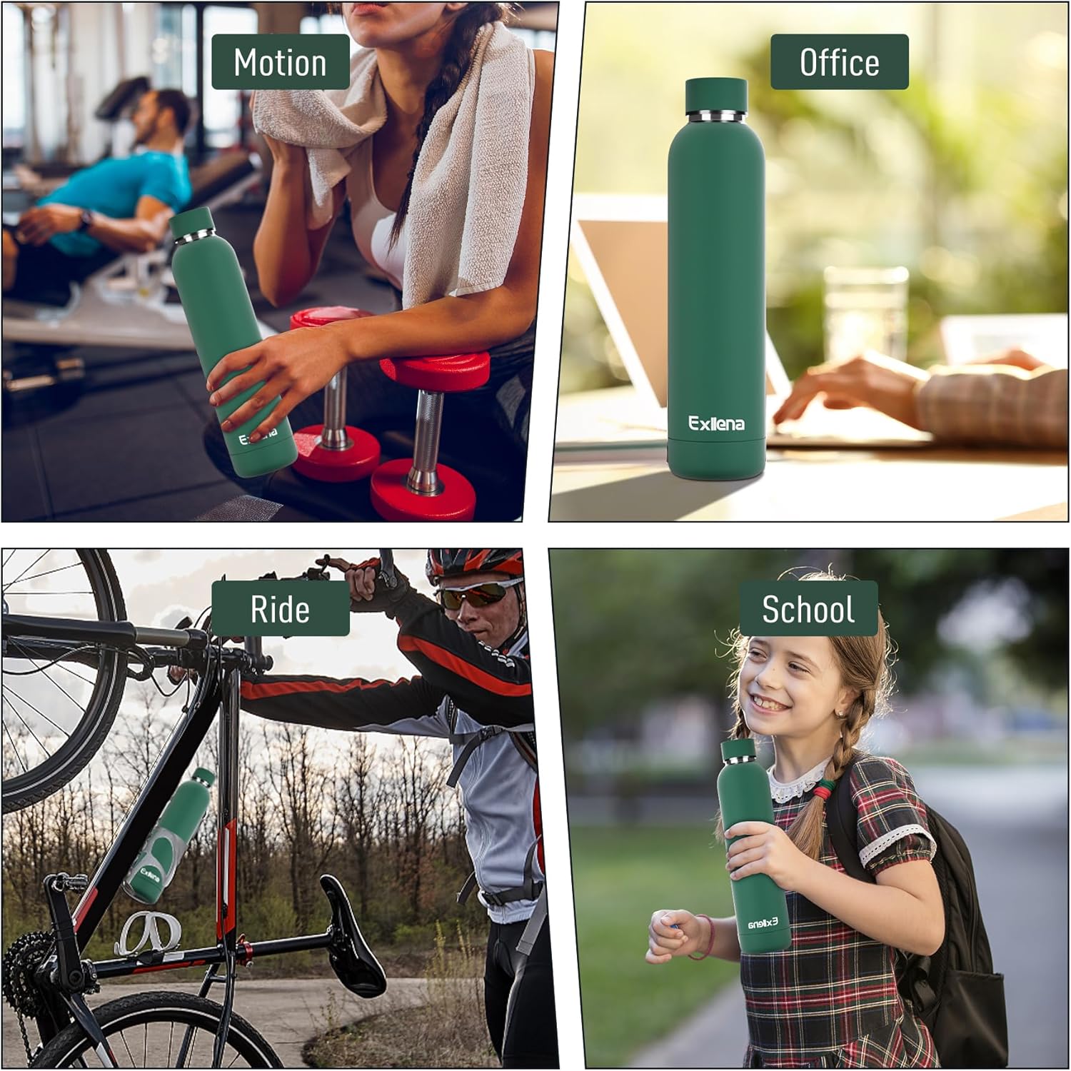 Slim Insulated Water Bottles for Travel 25oz with Clip, Double Wall Vacuum Stainless Steel Water Bottle Keeps Drinks Cold 24 Hrs/Hot 12 Hrs, 100% Leakproof, BPA Free(Emerald Green)